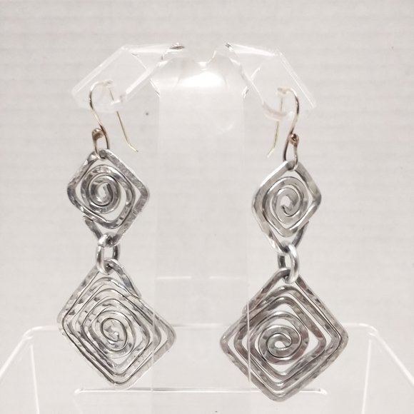 Handmade Earrings Sterling Silver Hook Aluminum  Lightweight Dangling Hammered - Picture 2 of 2